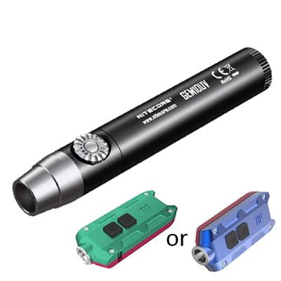 Combo: Nitecore GEM10UV Flashlight -3W 365nm UV-A LED w/Tip Winter Keychain Light w/color options