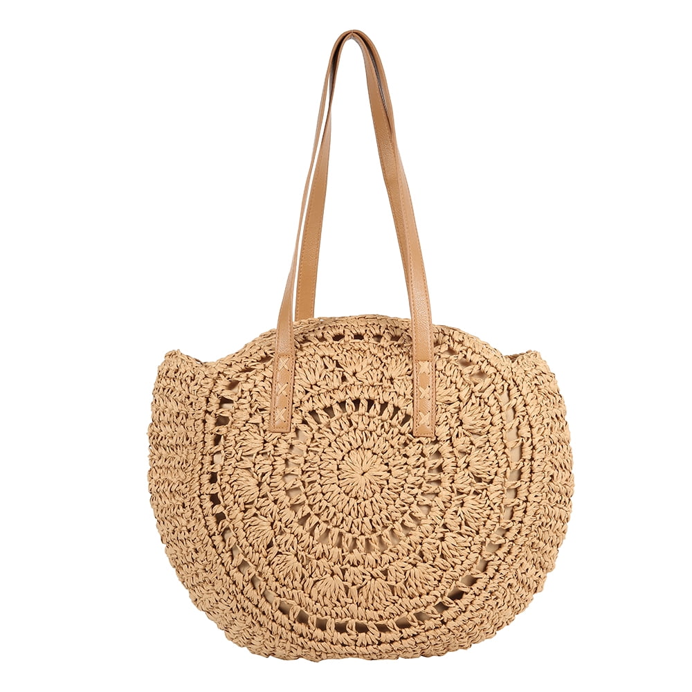 Women Casual Beach Moon Shaped Straw Weaving Handmade Tote Bag Fashion Handbag