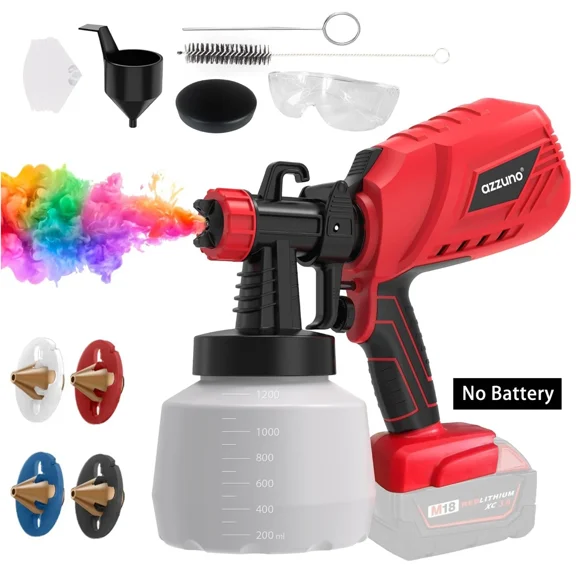 AZZUNOX Paint Sprayer for Milwaukee 18V Battery, HVLP Spray Paint Gun with 1200ML Container, Adjustable Spray Width, Great for Furniture Home House Painting (Battery Not Included)