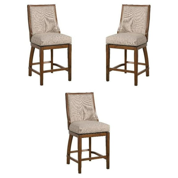 Home Square 24" Wood Frame Swivel Barstool in Walnut & Beige - Set of 3