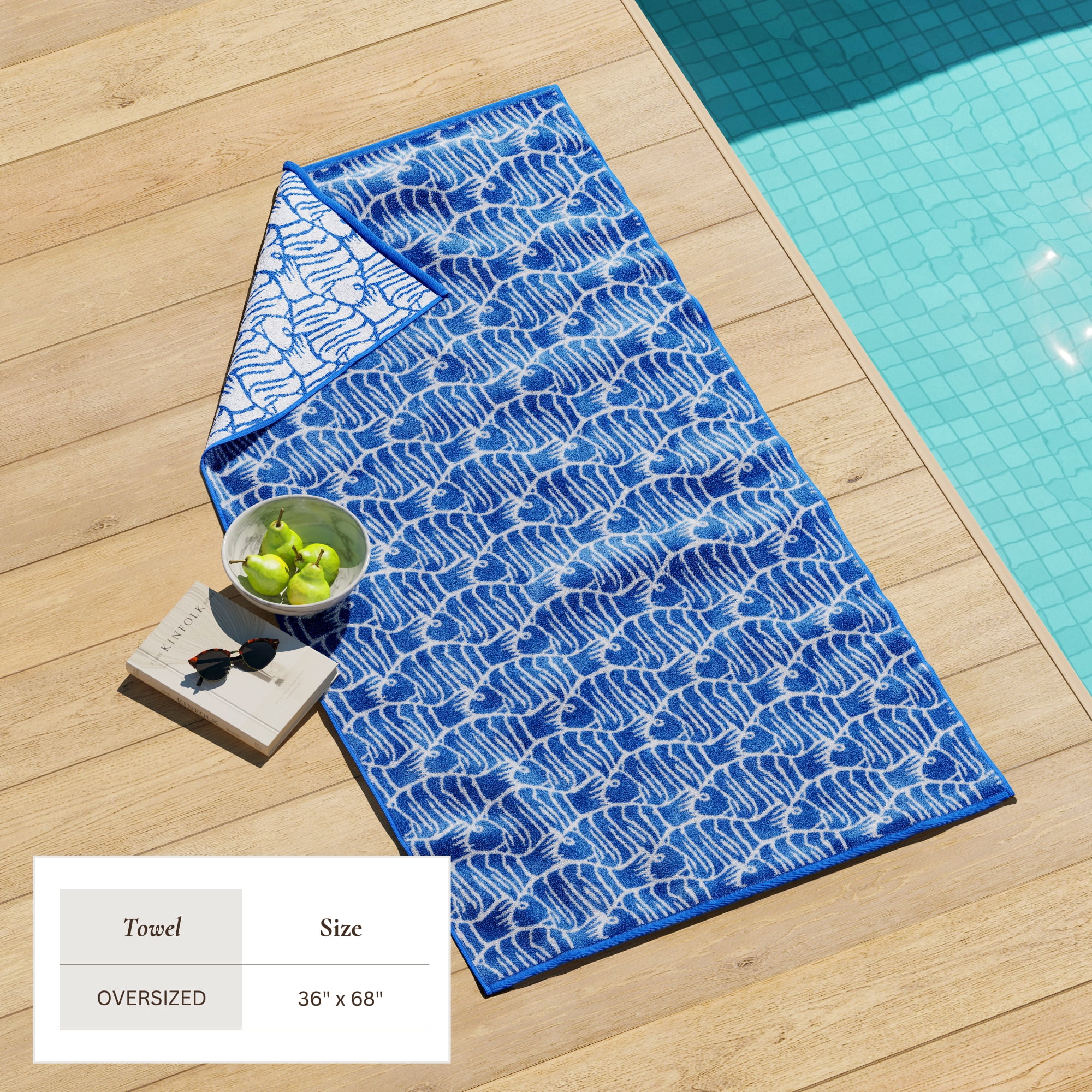 100% Cotton Oversized 36" x 68" Blue Fish Beach & Pool Towels