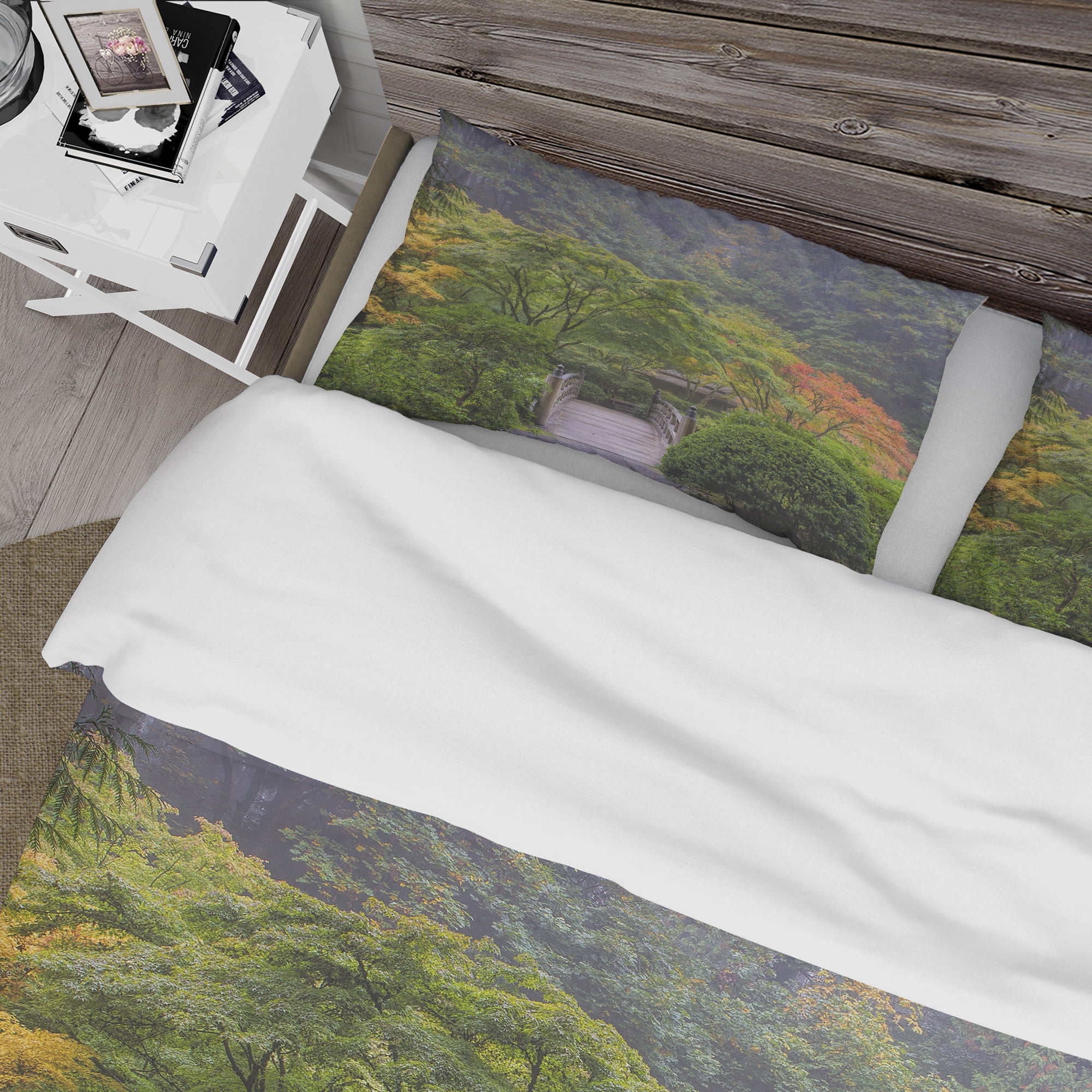 Designart 'Foggy Dawn in Japanese Garden' Bohemian & Eclectic Duvet Cover Set