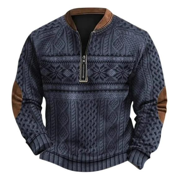 PMVFHDE Men's 3D Printed Half Zip Sweatshirt Fashion Long Sleeve Pullover Top for Autumn and Winter Men's Fashion Hoodies & Sweatshirts Navy,S