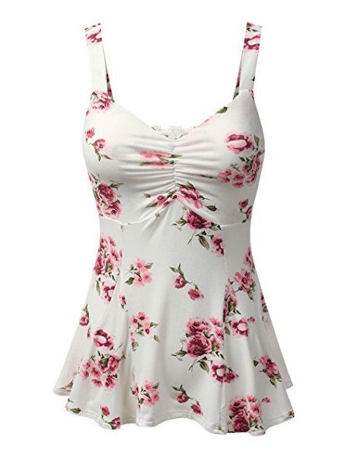 US Stock PLUS SIZE Women Summer Floral Print Sleeveless Vest Tops Blouse T-Shirt