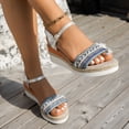 thumbnail image 3 of Espadrilles for Women Open Toe Platform Sandals Braided Band Ankle Strap Summer Dress Shoes Low Wedge Slingback Heels Silver Size 8.5, 3 of 6
