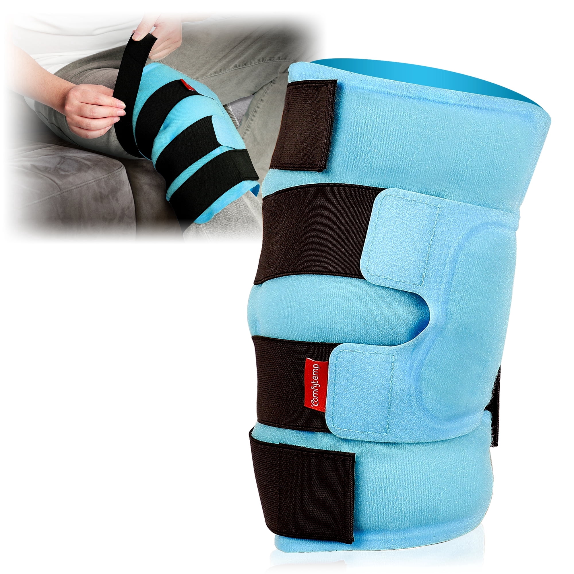 Comfytemp Knee Ice Pack Wrap with 4 Adjustable Straps, Large Reusable Cold Compress for Pain Relief, Compression Support for Post-Surgery, Injuries & Swelling