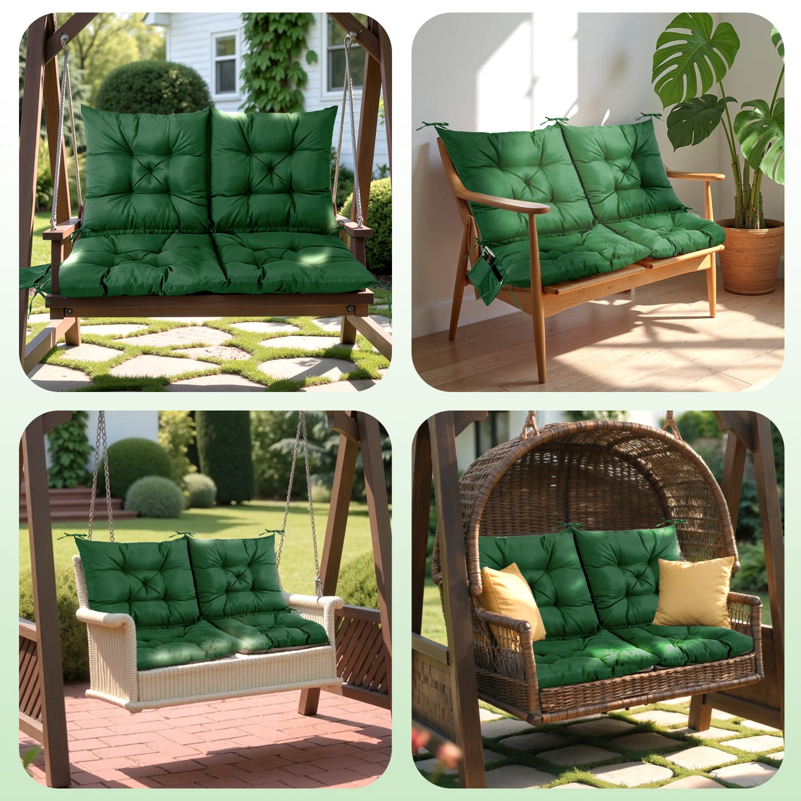 Outdoor Bench Cushion Matalde Swing Chair Cushion Waterproof with 8 Nonslip Ties, Dark Green 120cm*100cm