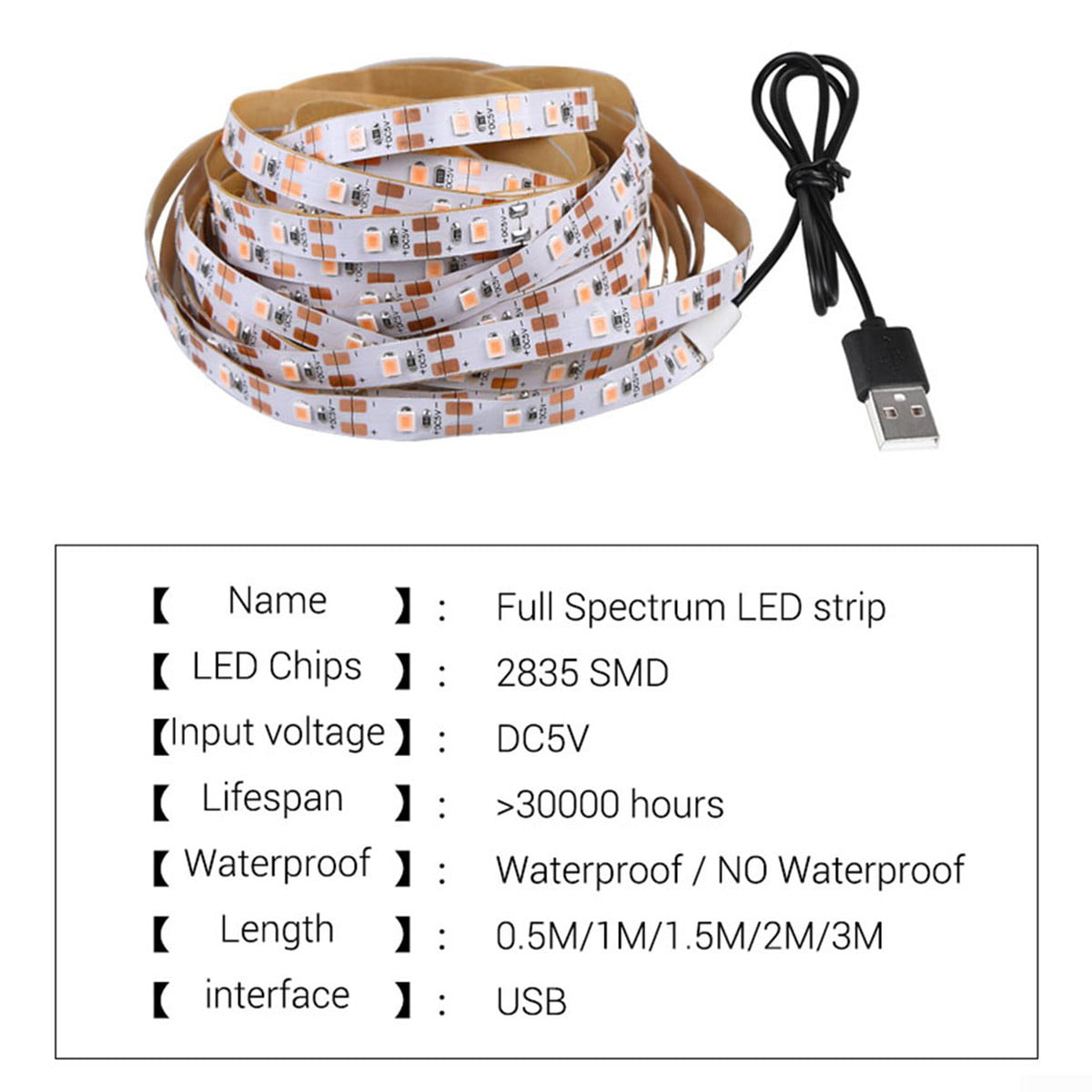 USB LED Grow Light Strip Full Spectrum 2835 LED Strip for Indoor Plant Growing