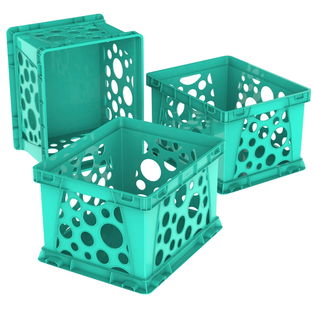 Storex Plastic Mini Crate, Modular Desktop Paper Storage Box, Teal, 3