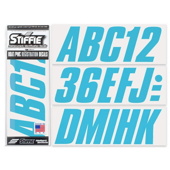 STIFFIE Shift Sky Blue 3" Alpha-Numeric Identification Custom Kit Registration Numbers & Letters Marine Stickers Decals for Boats & Personal Watercraft PWC