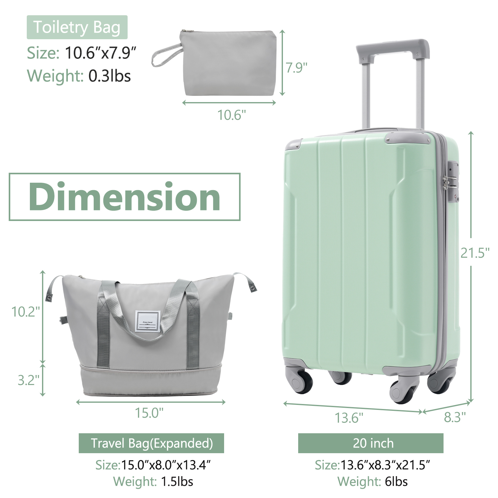 imerelez 20 Inch Carry On Luggage Set 3 Piece with Spinner Wheels, Lightweight Hardshell ABS Suitcase for Weedend Getaways, Business Travel