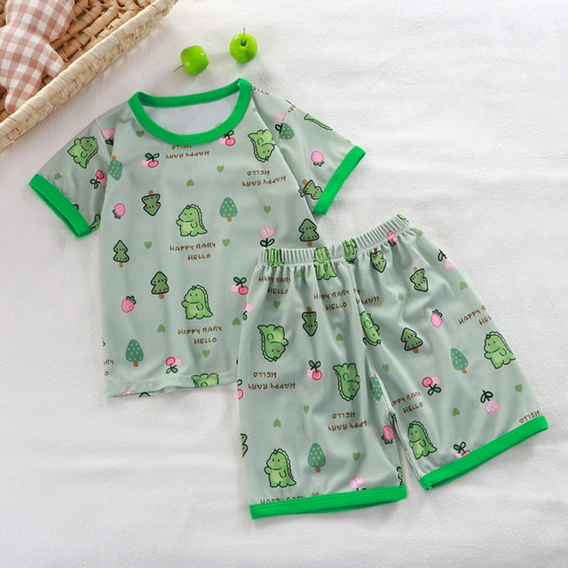 WEAIXIMIUNG Ensemble de Pyjama d'Été Doux 2 Pcs pour Tout-Petits Filles Garçons Chemise à Manches Courtes et Shorts 130