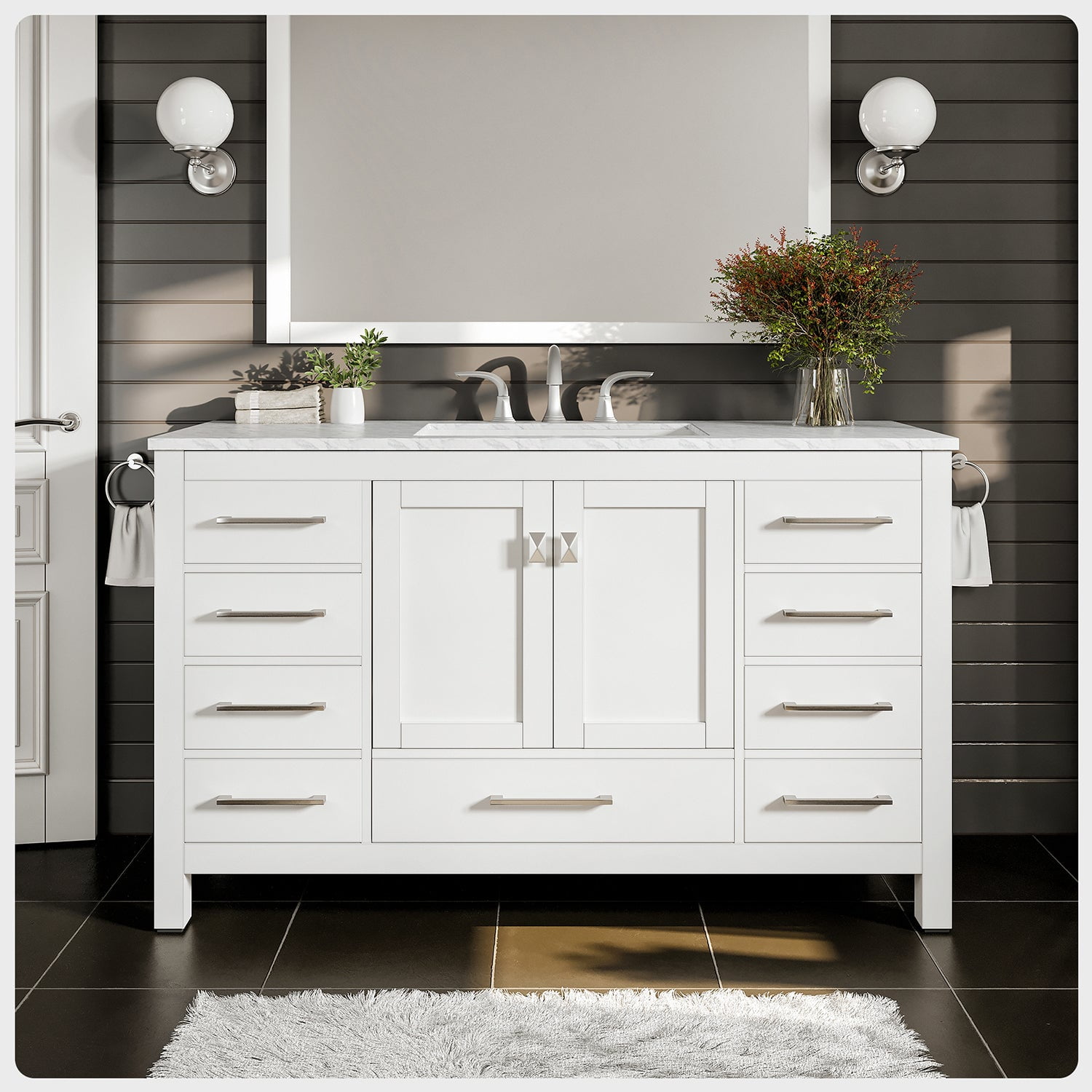 eviva aberdeen 54 inch white transitional double sink bathroom vanity