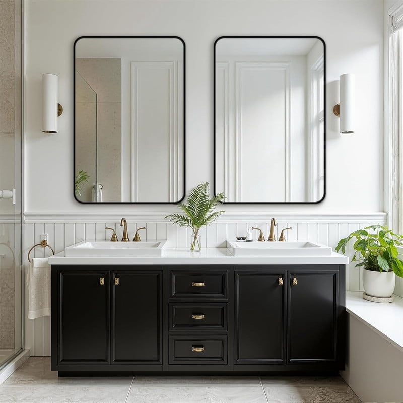 Clarvion 26"x38" Rounded Edge Rectangle Bathroom Mirror Wall Mounted Vanity Mirror,Black