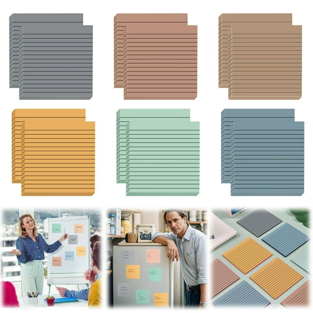 12 Pack Lined Sticky Notes 3X3 inch, Sticky Notes with Lines, 6 Vintage Colors Large Ruled Post Sticky Colorful Super Sticking Power Memo Pads Strong Adhesive, Sticky Notes with Lines Office, Home