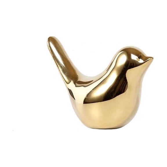 Gold Plated Bird Figurines, Modern Geometric Ceramic Decor for Living Room Office Desk