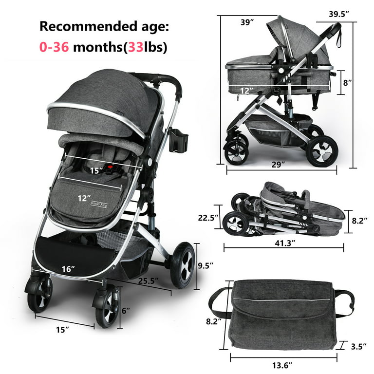 Kinder King in 1 Convertible Baby Stroller Folding Infant Reversible Dark Grey - Walmart.com