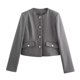 thumbnail image 2 of HH TRAF 2024 Abrigos cortos casuales para mujer, color gris, cuello redondo, mangas largas, bolsillos, botones, chaquetas de un solo pecho para otoño, moda para mujer, 2 of 5