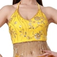 thumbnail image 2 of Top corto con borlas para danza del vientre, llamativo, con cuello halter y espalda descubierta, para mujer. Amarillo, 2 of 9