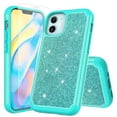 thumbnail image 3 of Value Pack + for Apple iPhone 12 (5.4inch) with Temper Glass Glitter Hard Case Hybrid Cell Phone Case Glitter Shock proof Edge Slim Bumper Scratch Cover (Teal), 3 of 4