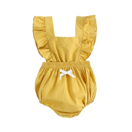 

Gillac Baby Infant Girls Kids Newborn Bowknot Romper Short Sleeve Jumpsuit Summer Casual Ruffle Playsuit Party