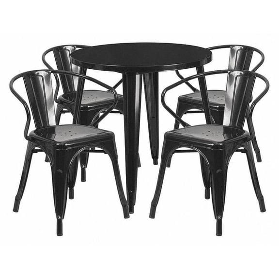 Flash Furniture Commercial Grade 30" Round Black Metal Indoor-Outdoor Table Set with 4 Arm Chairs
