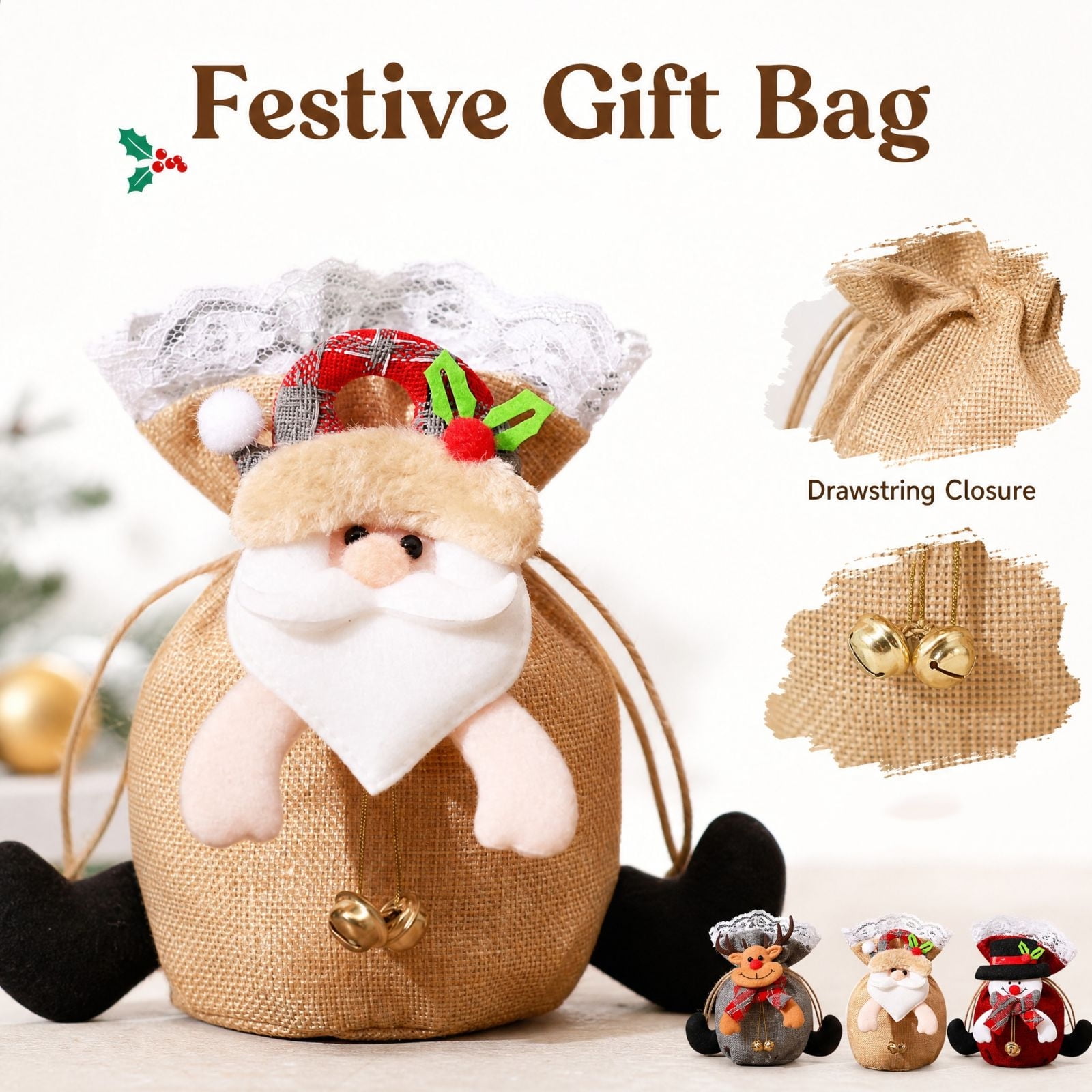 Plumora Christmas Gift Bags – Apple Candy Pouch Christmas Candy Bags Candy Bags Gift Bags Christmas Bags for Christmas Eve Xmas Party Favors and Gift Wrapping