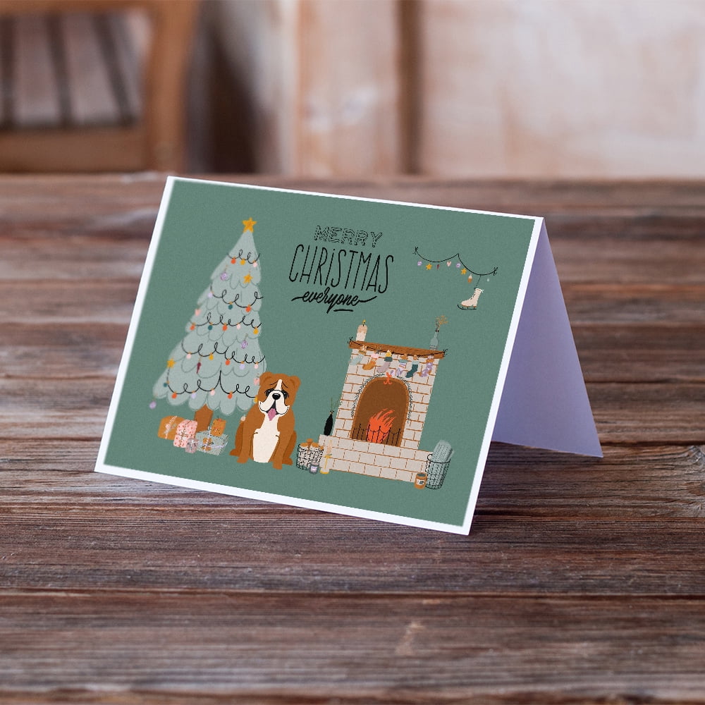 Red White English Bulldog Christmas Everyone Greeting Cards and Envelopes Pack of 8