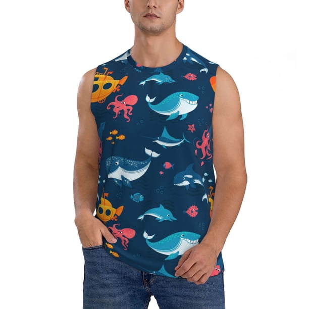 Fotbe Ocean Floor Animals Men's Camiseta sin Mangas Estampada para Hombres, Playera Casual para Gimnasio, Entrenamiento, Playa-X-Large