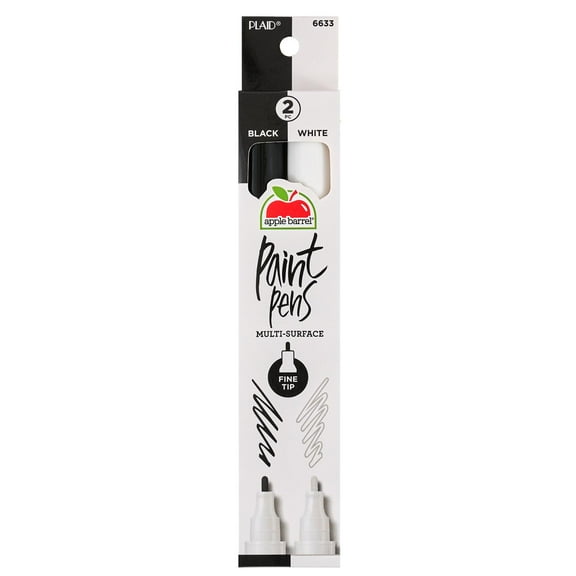 Apple Barrel Multi-Surface Fine Tip Paint Pens Set, Black & White, 2 Piece
