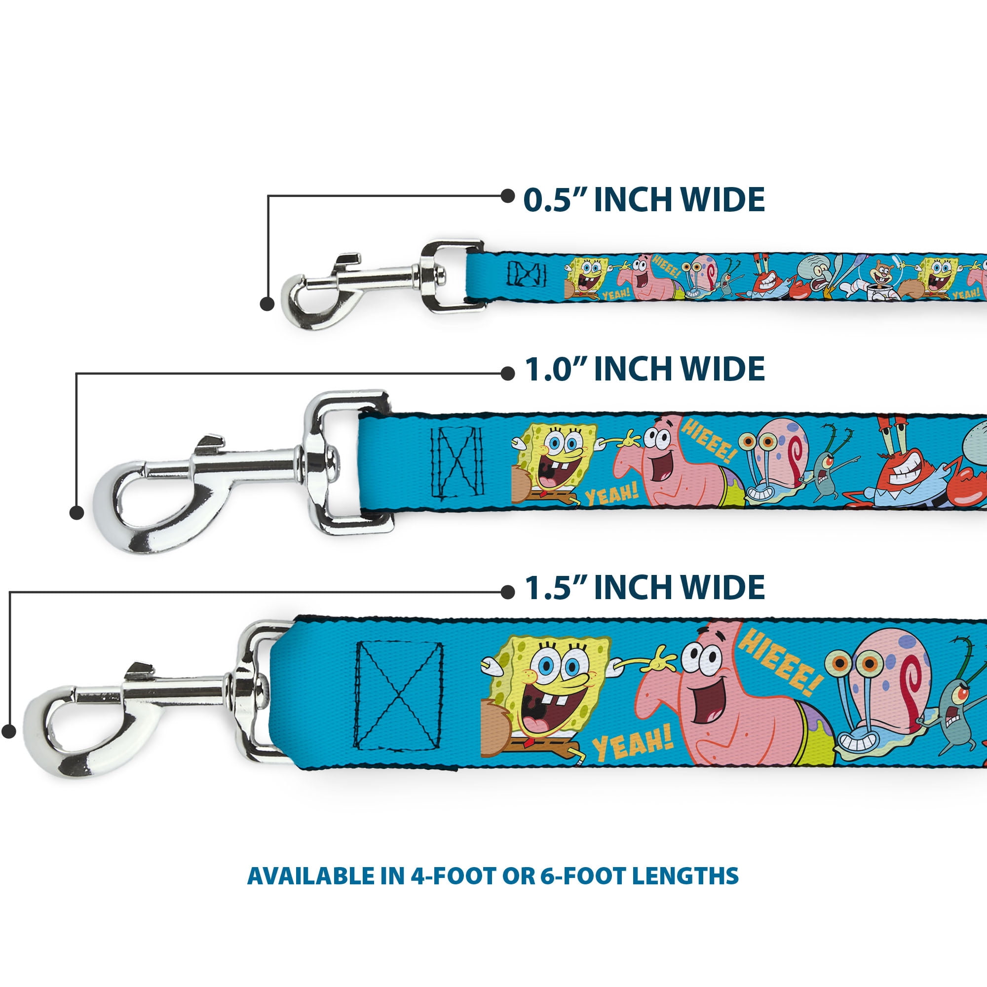 Nickelodeon Pet Leash, Dog Leash, SpongeBob SquarePants and Friends Poses Blue, 6 Feet Long 1.0 Inch Wide