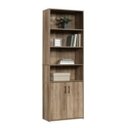 Mainstays Traditional 5 Shelf Bookcase with Doors, Weathered Oak Finish