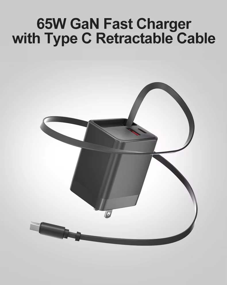 65W PD Home Charger Compatible With Motorola Moto G Power 5G (2020,2021,2022,2023,2024,2025,2026) - Fast Type-C 2ft Retractable Cable USB-C Built-in