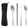 thumbnail image 1 of Juego de 4 Piezas de Vajilla Portátil de Acero Inoxidable, Cuchara, Tenedor, Cuchillo para Carne, Cubiertos de Viaje, Vajilla con Bolsa Negra, 1 of 7