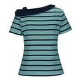 thumbnail image 5 of Dressy Tops for Women Fashion Striped Casual Short-Sleeve Off-Shoulder Patchwork T-Shirts Top, 5 of 9