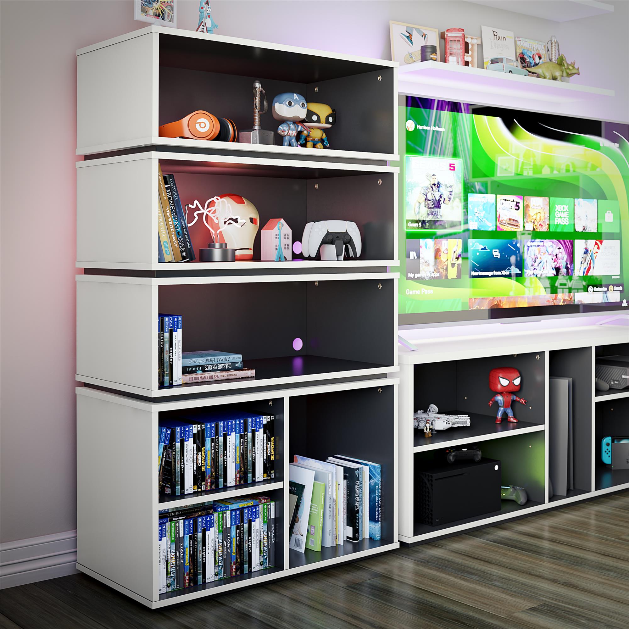 NTense Eclipse Gaming & Collectable Display Storage Bookcase, White and Charcoal - image 2 of 15