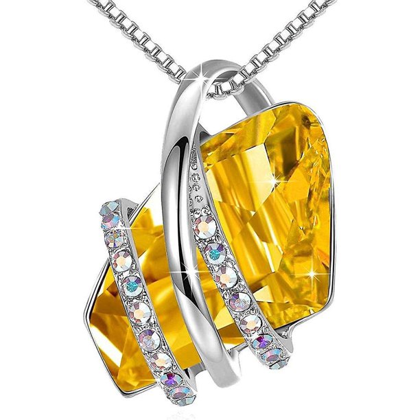 Collar con colgante de piedra de deseo con cristal de piedra natal, chapado en oro rosa de 18 k/tono plateado, 18" + 2"