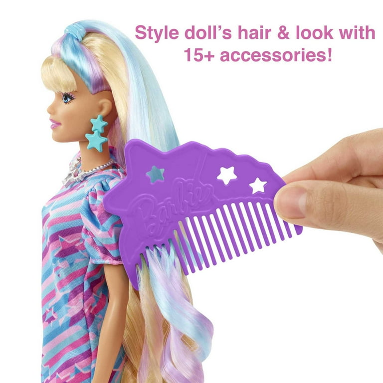 Barbie Totally Hair Star Themed Fashion Doll with Extra Long Hair 15 Styling Accessories Including Clips 12 in Height Walmart