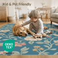 thumbnail image 4 of ODIKA 3'x5' Teal Garden Elegance with Vintage Floral Washable Accent Rug Classic Botanical and Bird Motifs, Timeless Appeal Pet Friendly, Non-Shedding Mat for Bedside, Nursery Room, 4 of 7