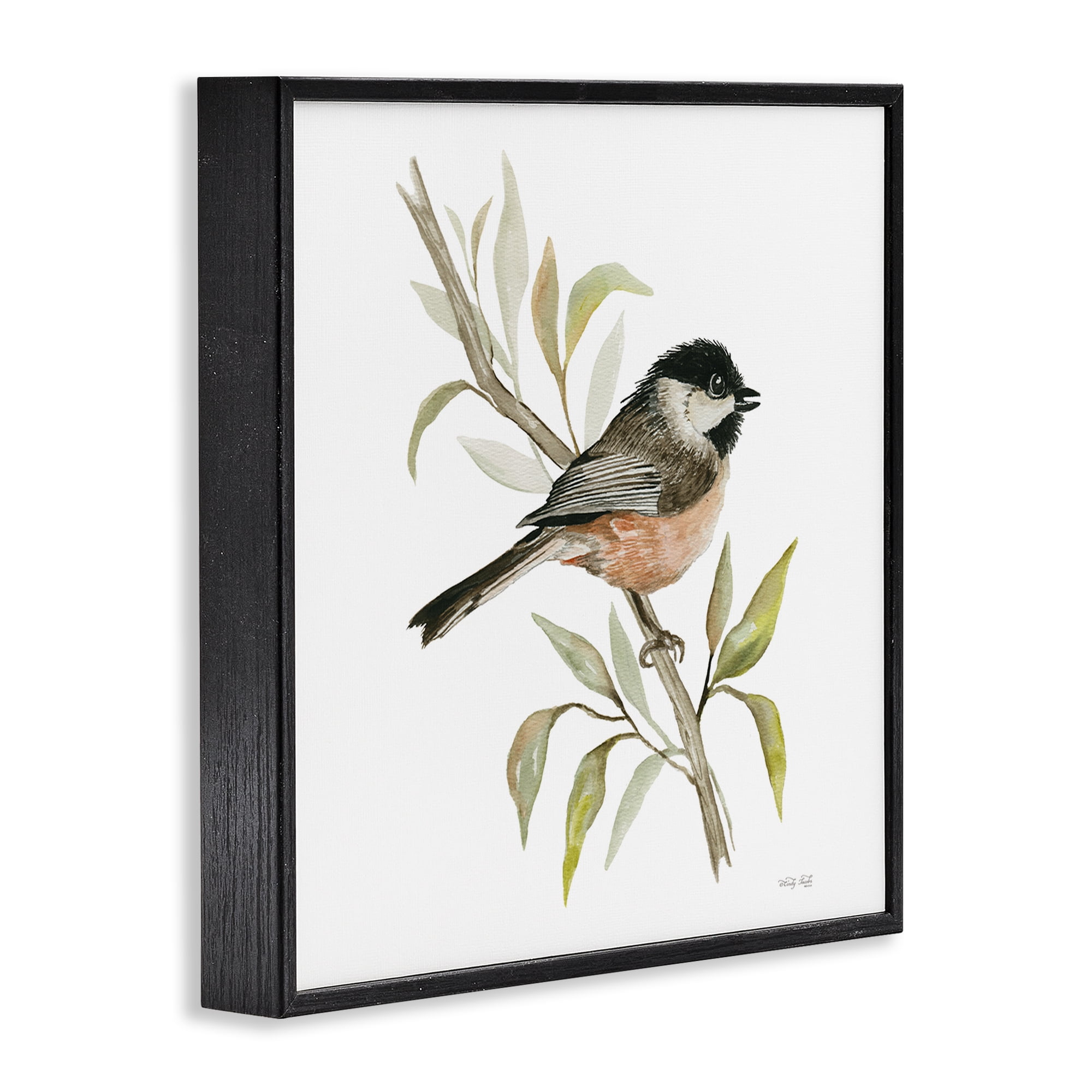 Stupell Industries Sparrow on Branch Animals & Insects Painting Black Framed Art Print Wall Art, 17 x 17