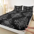 thumbnail image 4 of Homewish Vintage Damask Skull Bed Sheets,Gothic Halloween Full Size Sheets,Black Gray,4pcs,1 Flat Sheet, 1 Fitted Sheet and 2 Pillowcases, 4 of 6