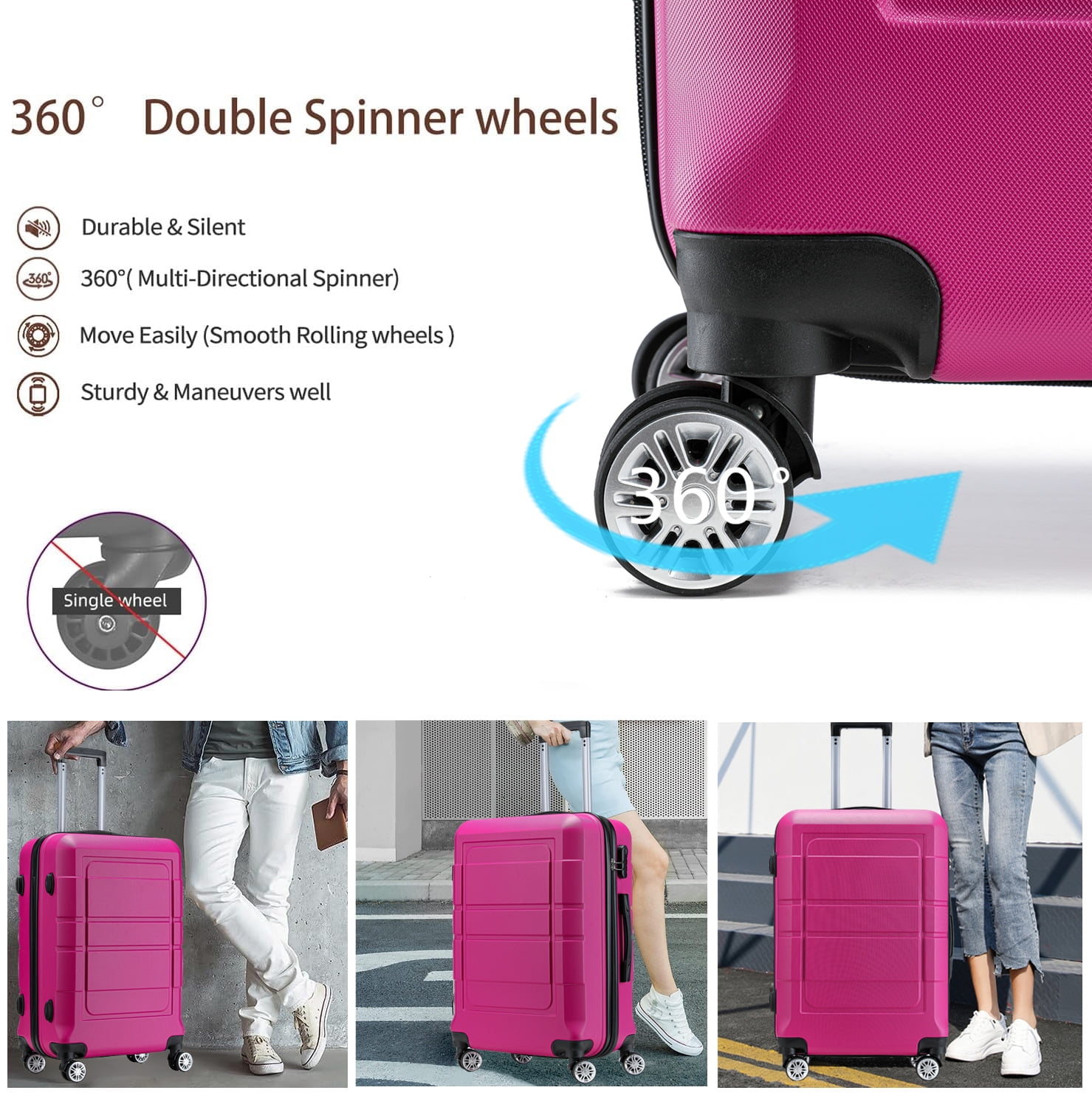 GOWELL Hardshell Luggage Sets for Women,3 Piece Luggage Sets with Spinner Wheels,Travel Suitcases with Wheels,Lightweight ABS/PC and Code Lock 20in Carry On 24in 28inch Checked Luggage