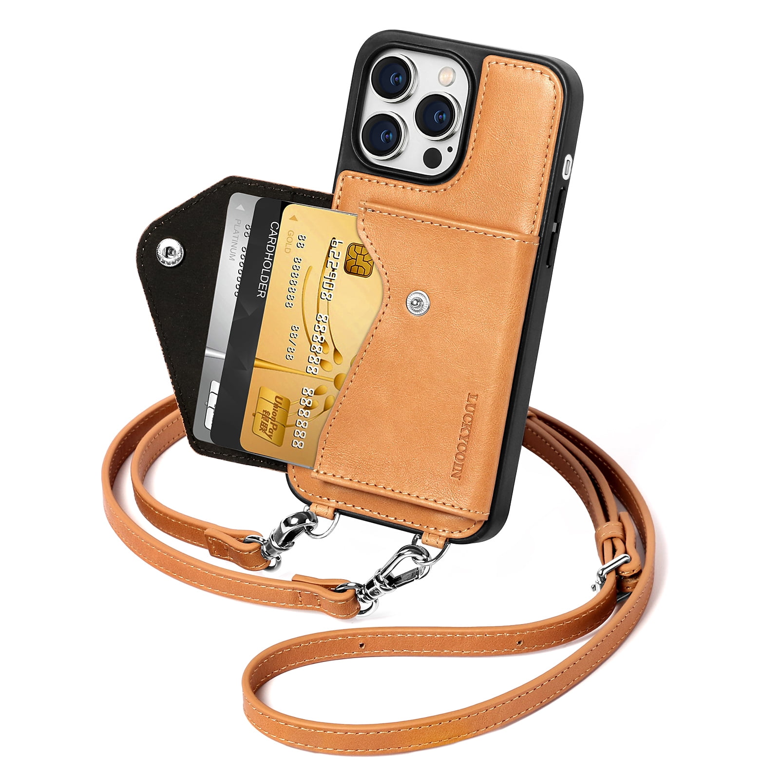 Handmade Genuine Leather Crossbody Wallet Phone Case for Apple iPhone 14 Pro Max 6.7-Inch,with Strap and Flip Wallet Card Holder,Shockproof Durable Scratch Protective