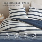 Regency Heights King/Cal King Comforter Set, Striped Texture Bedding Comforter Sets, 3 Pieces Tonal Stripes Woven Comforter with Pillow Sham, Blue