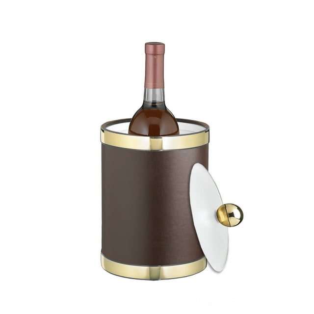 Sophisticates Brown W/ Polished Gold 2 Qt. Tall Ice Bucket Lucite Lid