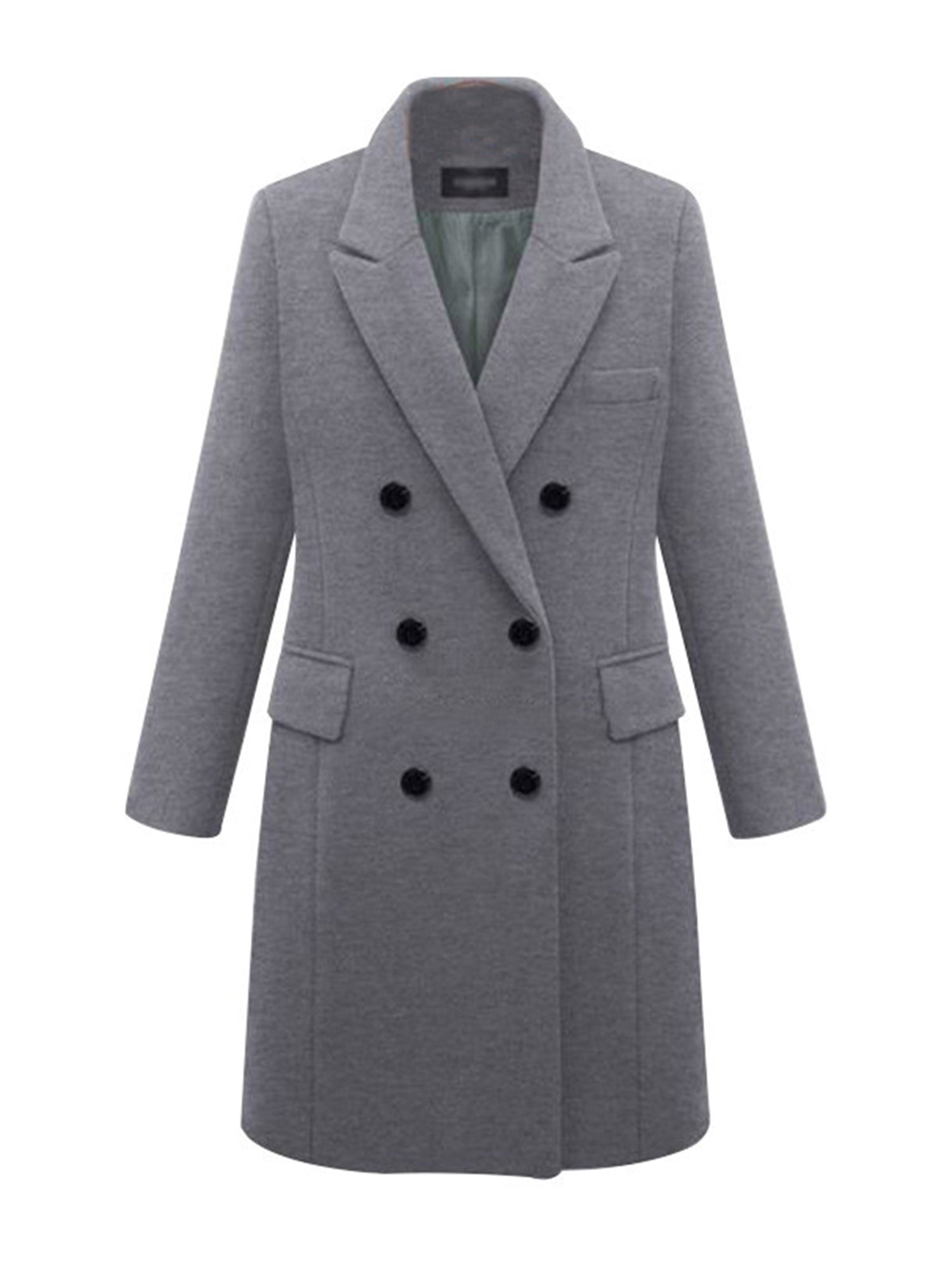 Womens Winter Lapel Wool Coat Trench Jacket Button Plus Size Overcoat Outwear 