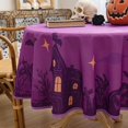 thumbnail image 6 of Halloween Tablecloth Waterproof – Spooky Pumpkin Design, Purple Table Cover for Halloween Party Decorations, Washable Spillproof Table Cloth for Indoor Outdoor Use, 60" Round, 6 of 6