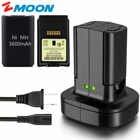 Replacement for Xbox 360 2 Pack Rechargeable Battery Pack 3600mAh   Dual Charging Station Dock Stand Base (Black) for Xbox 360 Wireless Controller[Xbox 360]