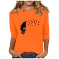 thumbnail image 1 of Wanfds Orange Ladies Tops 2025 Spring Fashion Round Neck Three-Quarter Sleeve Top XL, 1 of 5