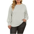 thumbnail image 3 of Craaazy Plus Size Clothes For Women Long Sleeve Round-Neck Blouses Solid Color Pullover Leisure Large Size Gifts For Women, 3 of 7